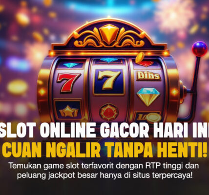 Mesin slot klasik bertema 777 dengan efek gemerlap neon dan simbol diamond, menggambarkan cuan besar dari slot online gacor.